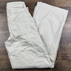 American Eagle Pants Womens 2 White Cargo Baggy Wide Leg Carpenter Pale Yellow